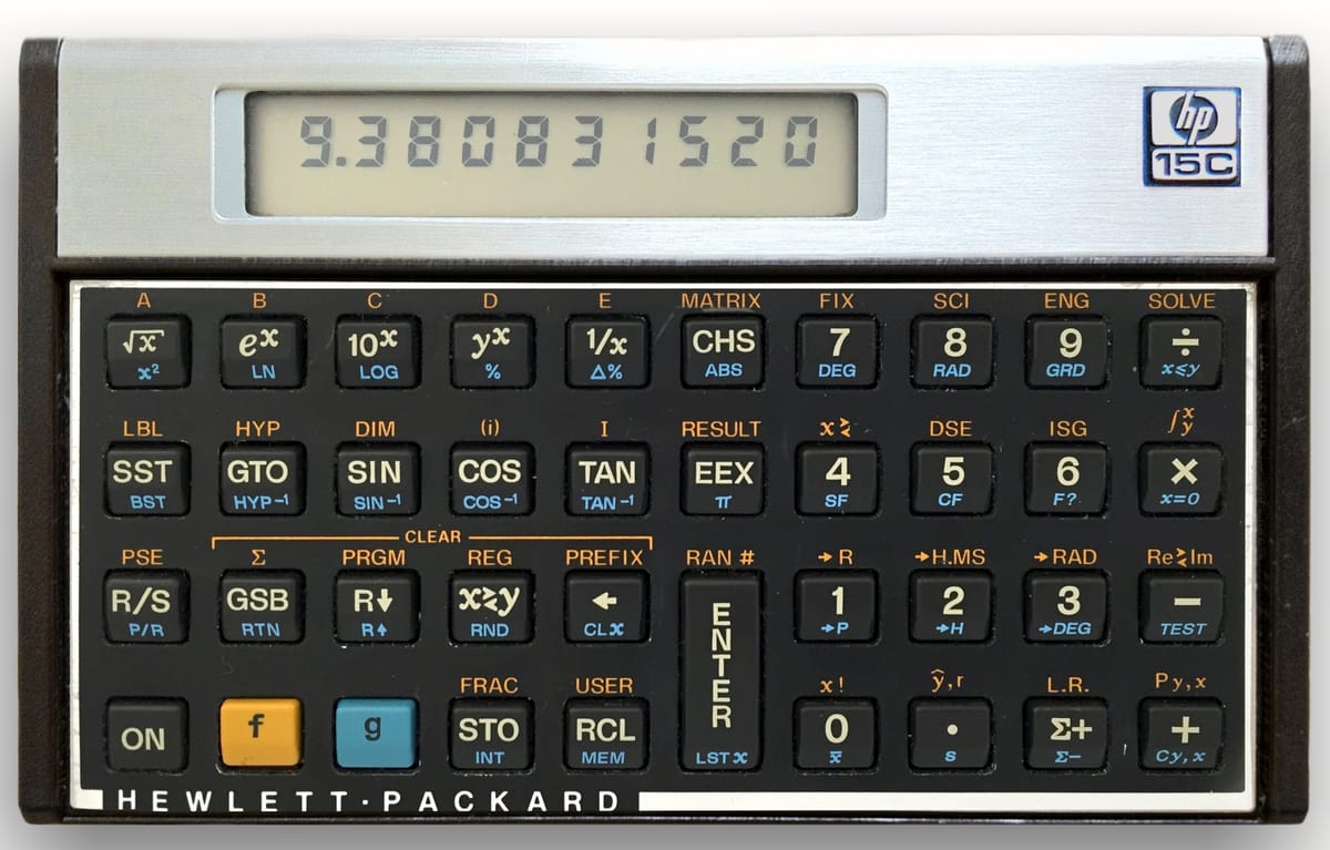 A Hewlitt-Packard 15C-model calculator from the 80s.